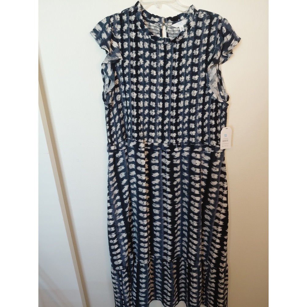 Time & True - Navy & White Star Patterned Maxi Dress - Sz. 22 Festival Boho Y2k